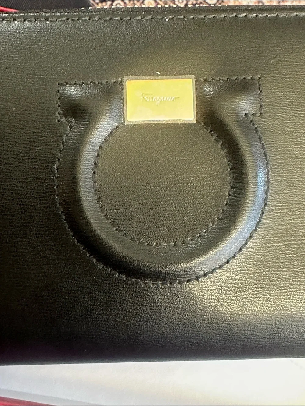 Salvatore Ferragamo Black Leather Zip Phone Wallet with Gold Logo Plaque
